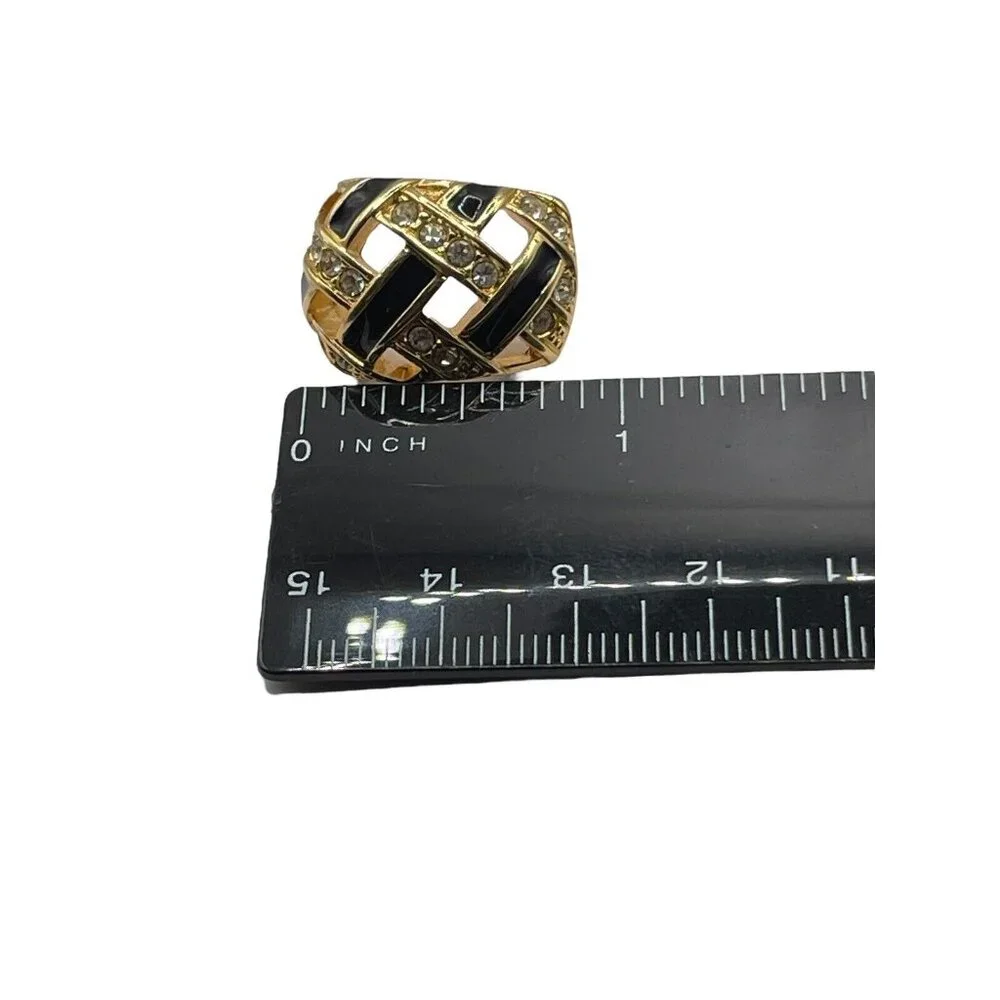 Pierced Earrings-Authentic‎ Swan Stamped Swarovski-Gold/Black-Rhinestone Weave